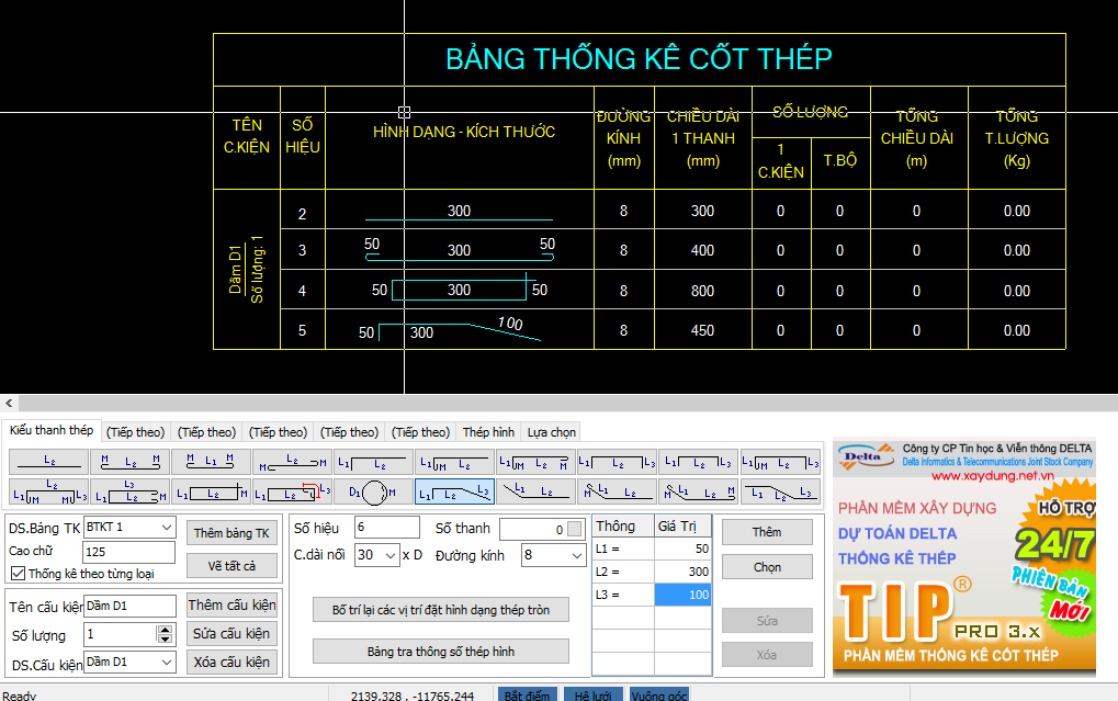 Hướng dẫn sử dụng phần mềm thống kê thép  TIP 3.5