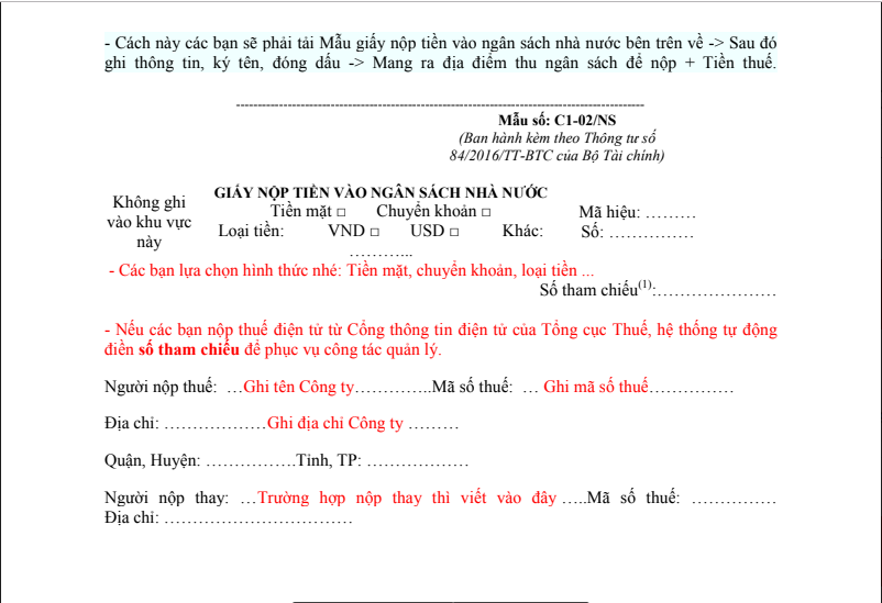 Viết giấy nộp tiền vào ngân sách nhà nước như thế nào?