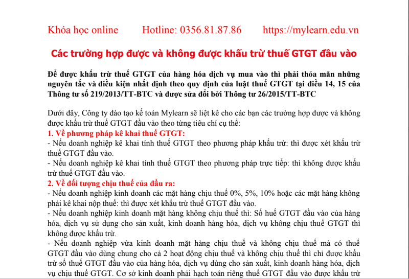 Trường hợp nào được khấu thừ thuế VAT - trường hợp nào không được?