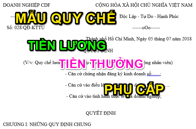 Quy chế lương thưởng của doanh nghiệp năm 2020