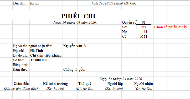 FILE EXCEL IN PHIẾU THU, PHIẾU CHI TỰ ĐỘNG