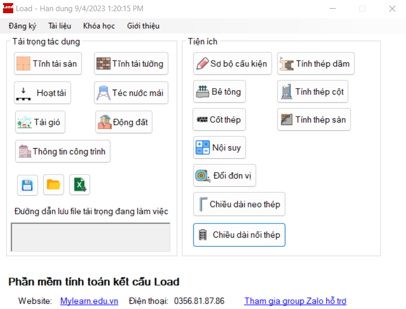 Phần mềm sổ tay xây dựng Load